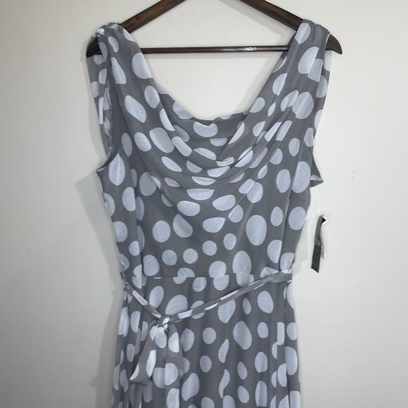 MSK Polka Dot Dress Women Size 16 Gray A Line Sleeveless Midi Length Chiffon - Picture 2 of 14